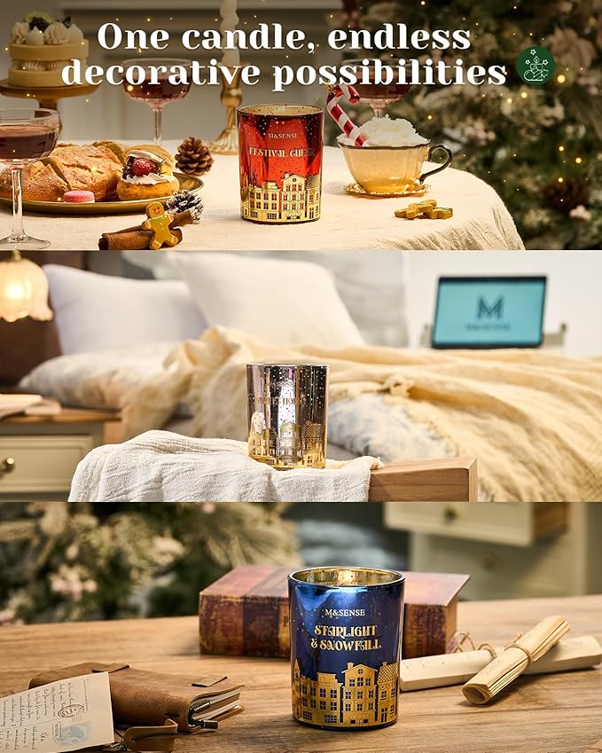 M&SENSE Startlight Snow Scent Wooden Wick Winter Candle 18oz Clean Non Toxic Natural Soy Wax 100 Hours Burn Time Aromatherapy Large Candle for Christmas Housewarming Gifts & Bathroom Bedroom