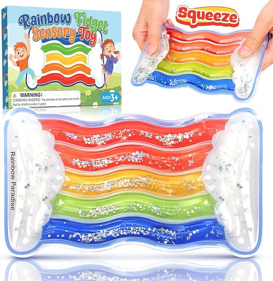 Rainbow Sensory Toys for Kids - Fidget Toys Sensory Tube for Toddlers 3 5 7, Sensory Squeeze Toys for Special Need Children, Anxiety - Road Trip, Classroom Must Haves