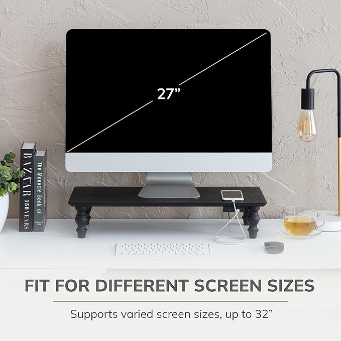 Anji Mountain Monitor Stand - Desktop Organizer & Laptop Riser, Ergonomic Monitor Riser, Space-Saving Monitor Stand for Desk, Durable Construction, Easy Assembly, Ideal for Home & Office,Black