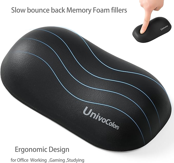 UnivoColors Design-Wave Wrist Rest, Artificial Sheepskin+Memory Foam+Ergonomic+Anti-Slip Gel, Resilience Support During Work and Gaming,Mouse Accessory,Black