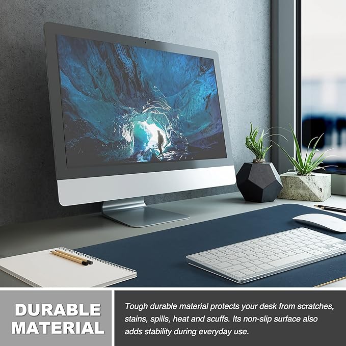 K KNODEL Large Office Leather Desk Mat, Mouse and Keyboard Pad, Computer and Laptop Mat, Desktop Protector and Cover, Writing Pad and Blotter (31.5"x15.7", Dark Blue)