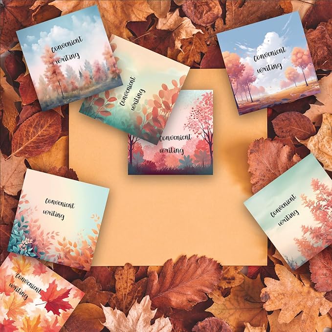 9 Pieces Pastel Color Sticky Notes - Autumn Design Note Pads - Self-Adhesive Memo Notes for School, Office, Home