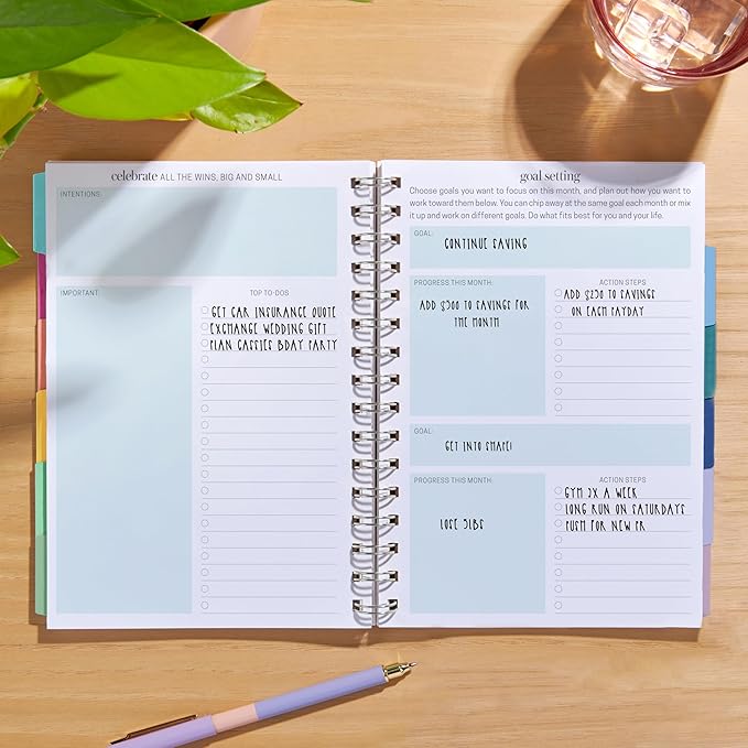 Inspired by Erin Condren A5 Undated Planner, Spiral Bound Daily & Weekly Planner with Monthly Tabs, Portable Organizer for Productivity, Goal Setting, Includes Sticker Sheets, Petal Party Design