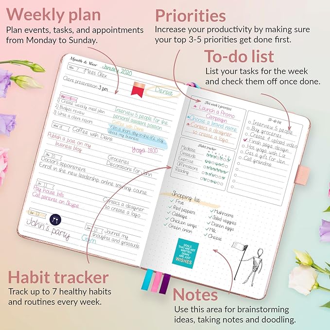 GoGirl Planner and Organizer for Women – Compact Size Weekly Planner, Goals Journal & Agenda to Improve Time Management, Productivity & Live Happier. Undated – Start Anytime, Lasts 1 Year – Rose Gold