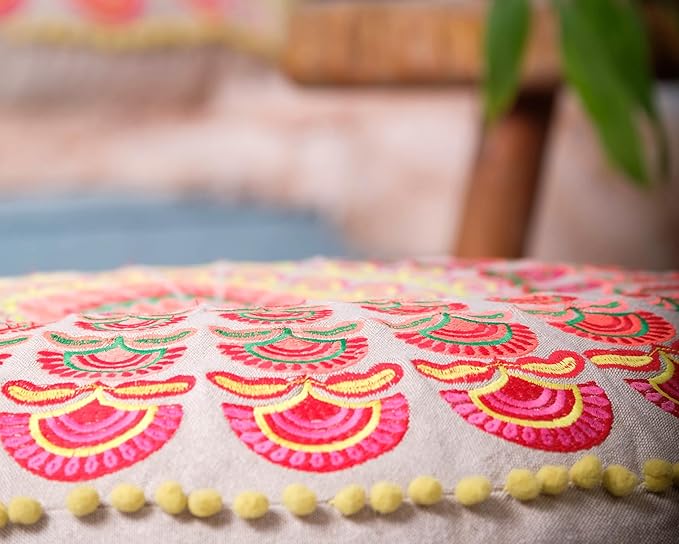 Yoga Décor Floor Cushion Cover Red Moroccan Seating Area Boho Floor Pillow Accent Your Living Room, Bedroom, Nursary or Kids Room Bedroom Décor Pouf Ottoman Stool Footstool Cotton 24x8 Unstuffed