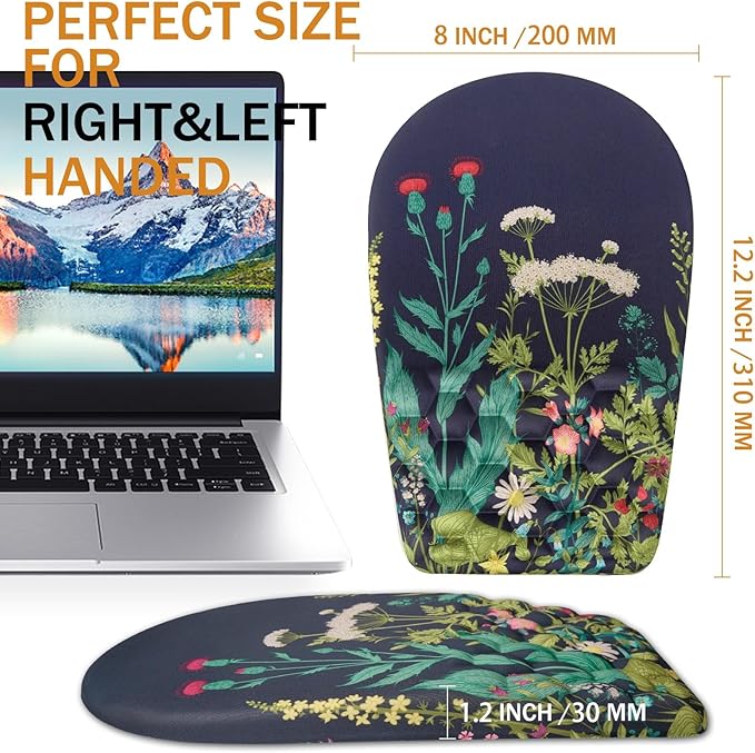 Ergonomic Mouse Pad Wrist Support,Upgrade Mousepad with Massage Design,Non-Slip PU Base Desktop Mouse Pads for Pain Relief, Computer, Office & Home,12 x 8 in（F-Midnight Floral）