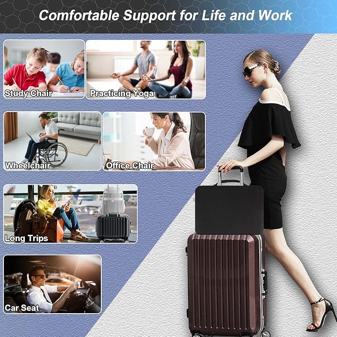 Seat Cushion, Gel Seat Cushion for Long Sitting– Back, Sciatica, Tailbone Pain Relief Pad, 19in Seat Pad for Car, Office Chair, Wheelchair, Soft Support for Long Trips