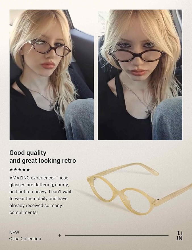 TIJN Olisa Blue Light Blocking Glasses for Women Men,Oval Glasses Frame Bluelight Glasses for Gaming/Computer/Screen