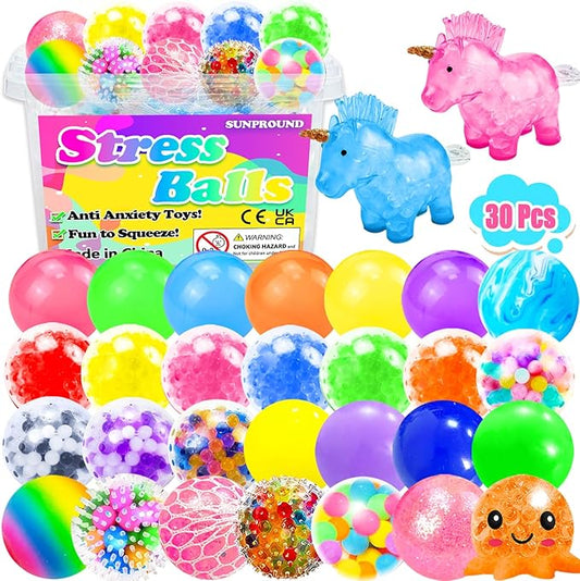 30Pcs XL Stress Balls, Large Squishy Balls for Adults, Squeeze Balls, Octopus Fidget Balls for Stress Relief, ADHD, Classroom Prizes, Easter, Halloween, Christmas Party Favors, Goodie Bag Stuffers