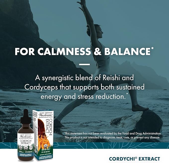 Host Defense CordyChi Extract - Energy & Immune Support Supplement - Cordyceps & Reishi Mushroom Supplement for Relaxation & Respiratory Support - Aids Against Tiredness - 2 fl oz (60 Servings)*