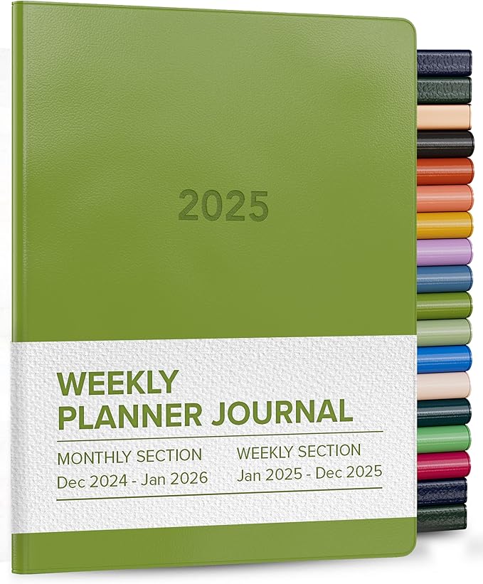 Harbor Weekly and Monthly Journal Notebook Planner 2025 - Lined, Durable Faux Leather, Softcover, 176 Quality Pages, For Men and Women, For Writing, Work & Travel, Cambridge Green - 9 x 7 "