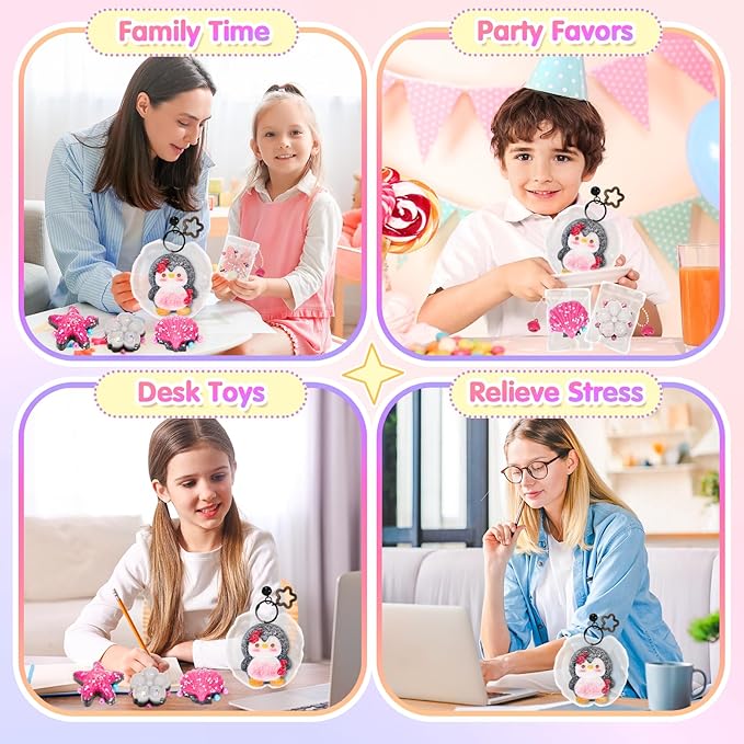 Fidget Squeeze Toys Set 5PCS, Squishies Sensory Toys Includes Penguin Starfish Seashell Flower Butterfly for Stress Relief, Sticky Toys Party Favors Birthday for Kids Teens