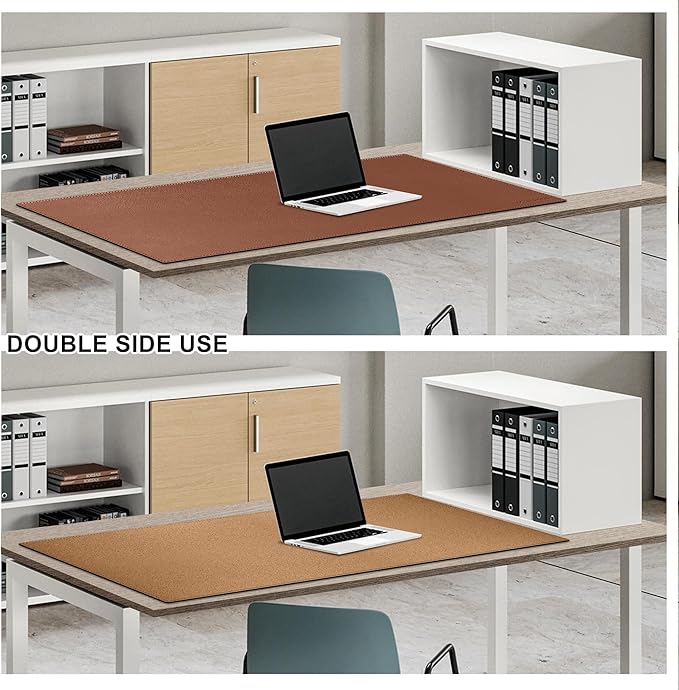 MAIDERN 43.3”x 19.6” Leather Desk Mat, Large Desk Pad, Cork & Leather Large Mouse pad for Desk, Waterproof Computer Desk Mat for Gaming Home Office (Brown)