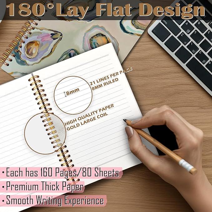 Oyster Gifts Spiral Notebook 5.5x8.3, Coastal Beach Oyster Shell Journal, Ocean Journal Gifts, Beach Notebooks for Note Taking