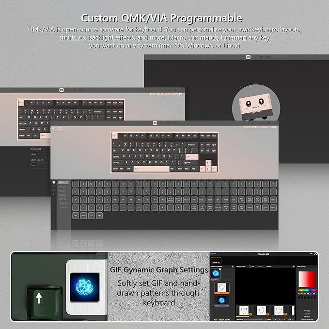 QK87 75% Keyboard with Multimedia Screen, QMK/VIA Wireless Gaming Keyboard, Creamy Mechanical Key Board,3-Mode RGB Custom Gasket Hot Swappable for Windows&Mac, POM Linear Switch-Gray Green