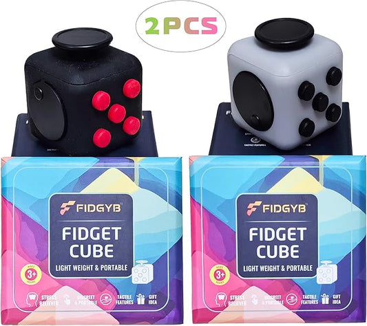 2PCS Cube Fidget Stress Relief Toy for Adults & Kids, Smooth, Quiet Sensory Toy for Anxiety, Focus & ADHD Idea[BR+LGB][2PCS]