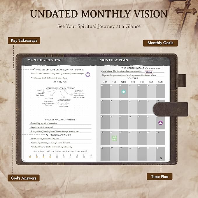 Ospelelf Brown Christian Daily Prayer Journal for Men, Faux Leather Gratitude Journal Planner, Undated 3 Month Bible Notebooks for Note Taking