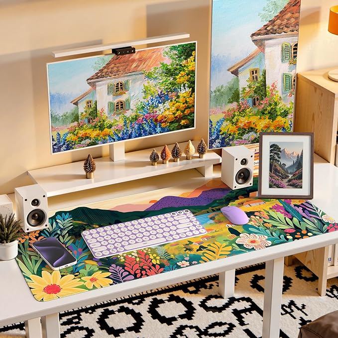 iCasso Large Gaming Mouse Pad (35"x16") - Waterproof Desk Mat with Non-Slip Rubber Base & Stitched Edges - Extended Keyboard Mousepad for Computer, PC, Office, Home Workspace (Oil Painting)