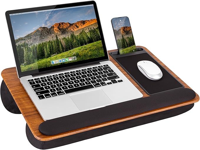 LAPGEAR Home Office Pro Lap Desk with Wrist Rest, Mouse Pad, and Phone Holder - Espresso Woodgrain - Fits up to 15.6 Inch Laptops - Style No. 91612
