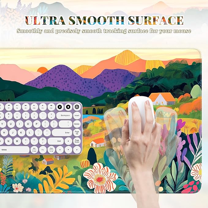 iCasso Large Gaming Mouse Pad (35"x16") - Waterproof Desk Mat with Non-Slip Rubber Base & Stitched Edges - Extended Keyboard Mousepad for Computer, PC, Office, Home Workspace (Oil Painting)