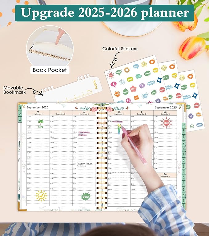 2025-2026 Appointment Book, Academic Planner 18 Months Weekly and Monthly (July 2025 - December 2026), 8.5"x11" Daily Hourly Planner 60-Minute time Slots, Spiral Calendar Schedule Book for Work School Teacher Student, Aesthetic Leaf