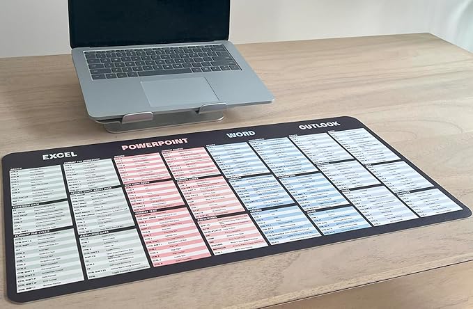 Excel Dictionary Desktop Mousepad with All Shortcuts - Microsoft Cheat Sheet Desk Pad, Vegan Leather, 23" x 11", 280+ Shortcuts: 70 Excel, 70 PowerPoint, 70 Word, 70 Outlook
