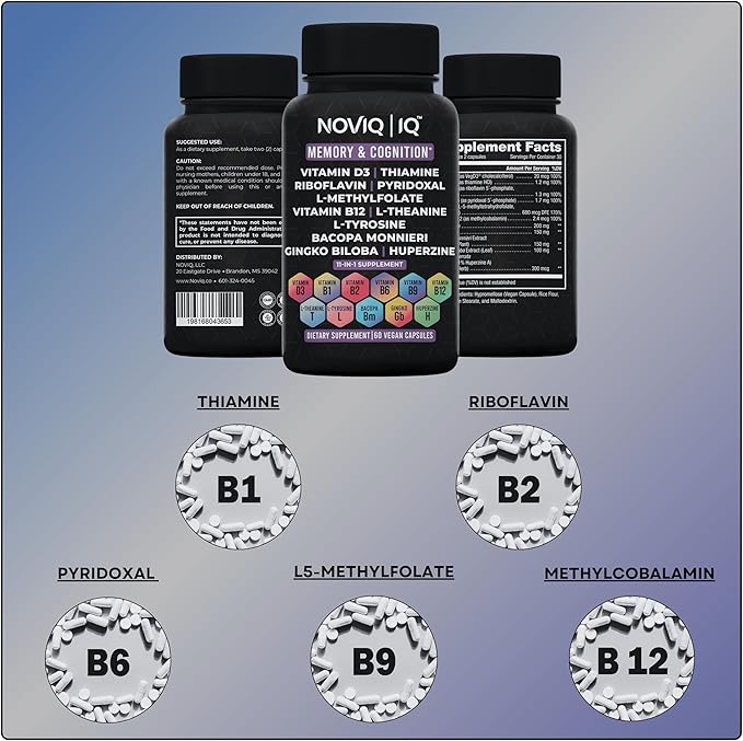 11-in-1 Nootropic Supplement: Supports Memory & Cognition - 100mg Ginkgo 150mg Bacopa 300mcg Huperzine 200mg L-Theanine 150mg L-Tyrosine & Bioactive B-Complex w/ 5-MTHF - 1,100mg+ Serving - 60 Count