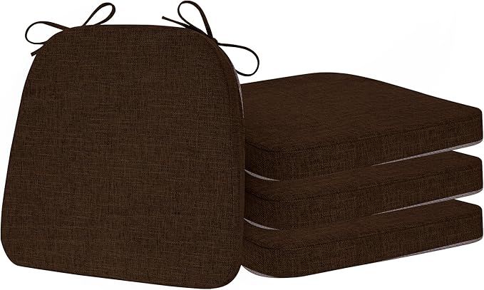 ELFJOY Chair Cushions for Dining Chairs Kitchen Chair Cushions U Shape Non Slip Chair Pads Set of 4 Seat Cushions with Ties Indoor 16.7" x 16" Coffee