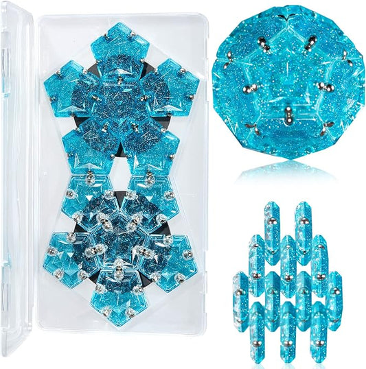 Magnetic Fidget Sphere Magnet Toys - Holographic Glitter Crystal Blue - Magnets Sensory Toys - 12 Piece Set - Creativity Beyond Imagination, Inspirational, Recreational, Fun Desk Toy for Adults