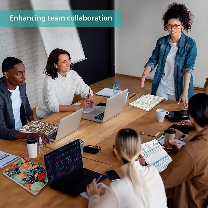 Meeting Notebook for Work Organization, Aesthetic Meeting Minutes Notebook for Work, Event Project Agenda Planner Organizer, Perfect for Office School Business Supplies, 6.9" X 9.7" - Poppy Garden