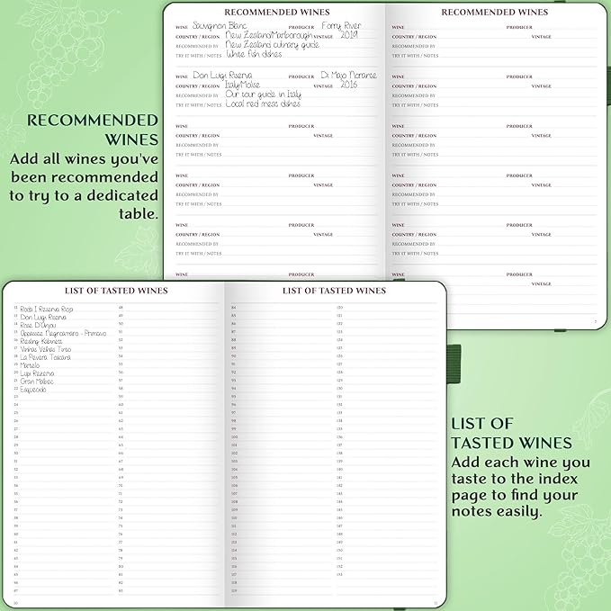 Legend Wine Tasting Journal – Wine Guide & Diary – Unique Accessories & Gifts for Wine Lovers, Women & Men, Eco Leather Notebook (Forest Green)