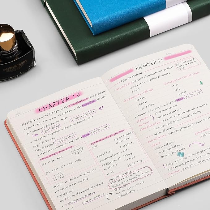 AHGXG Thick Journal Lined Notebook, 320 Numbered Pages Leather Journal for Women, A5 Notebook College Ruled, 100gsm Paper,Faux Leather Hardcover, 5.75'' X 8.38''-Pink