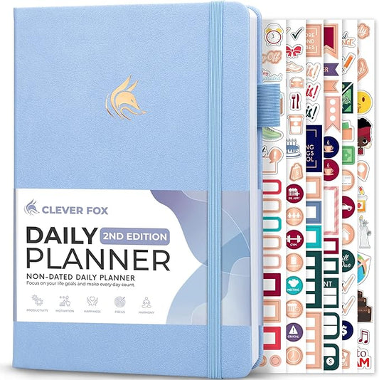Clever Fox Daily Planner 2nd Edition – Undated Time Block Task Organizer with Hourly Schedule & To-do list – A5, 6 Months (Periwinkle)
