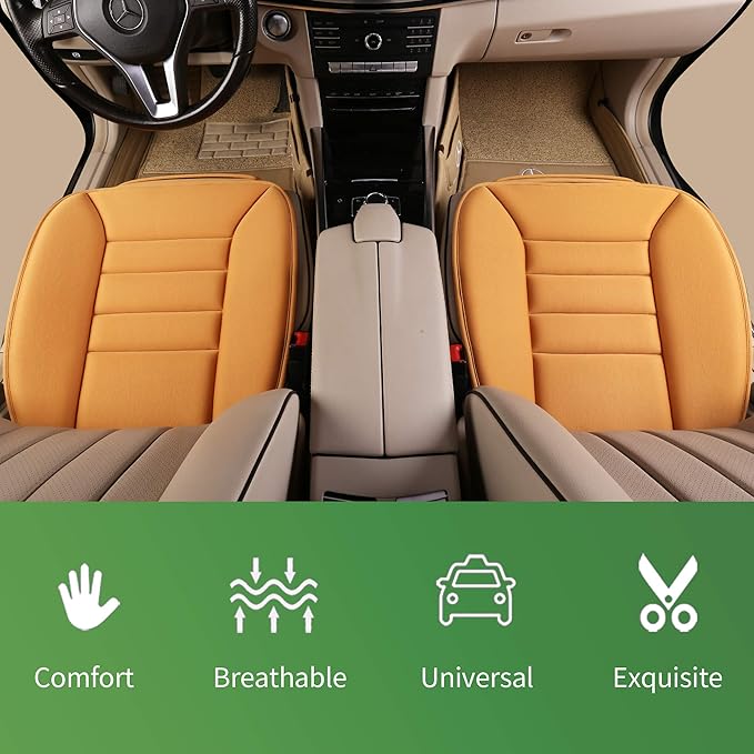 Premium Car Seat Cushion, Driver Cushion with Comfort Memory Foam & Non-Slip Rubber Bottom, Car Seat Pad Works with 95% of Vehicles and Office Chair or Home (Orange)