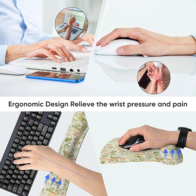 RICHEN Mouse Pad and Keyboard Wrist Rest, 3-in-1 Computer Mousepad and Coaster Set, Non-Slip Keyboard Wrist Rest and Mouse Pad Set Ergonomic Design (FKMWR-53)
