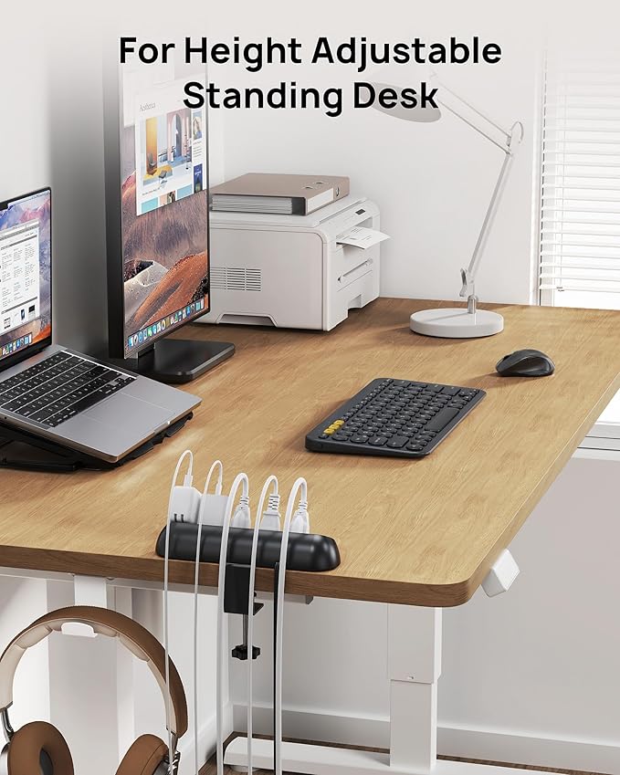 TROND Desk Clamp Power Strip - Surge Protector Power Strip with 5 AC Outlets, Flat Plug 6ft Extension Cord, 1700J, ETL Listed, Fits 1.97 inch Tabletop Edge, for Home Office Desk Accessories, Black