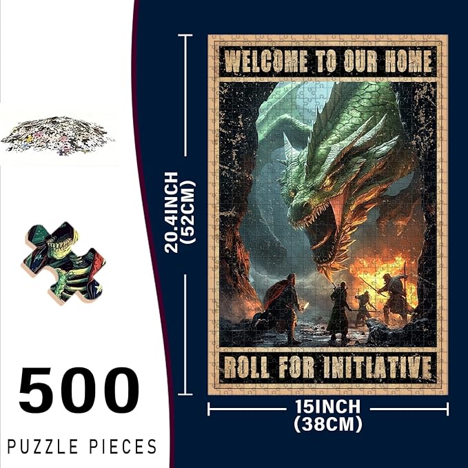 500 Piece Difficult Wooden Jigsaw Puzzle Welcome to Your Home Roll for Initiative for Adults Kids Educational Family Activity Stress Relieving Quiet Play 20.4x15 Inch