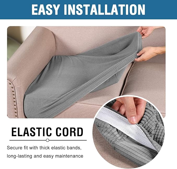 H.VERSAILTEX Super Stretch Individual Seat Sofa Covers Slipcover Sets Thick Jacquard Textured Twill Fabric (2 Piece Large Sofa Cushion Covers, Dove)