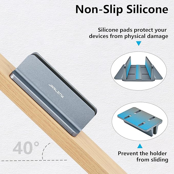 JARLINK Vertical Laptop Stand, Aluminum Laptop Holder Desktop Stand with Adjustable Dock Size (up to 17.3 inches) Compatible with All MacBook/Surface/Dell/Gaming Laptops (Gray)