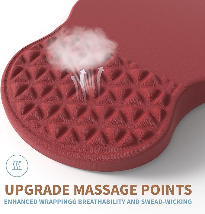 Ergonomic Mouse Pad Wrist Support with Massage Design, Pain Relief Mousepad with Wrist Rest, Memory Foam & Non-Slip PU Base, Red Mouse Pads for Desk, Office & Home