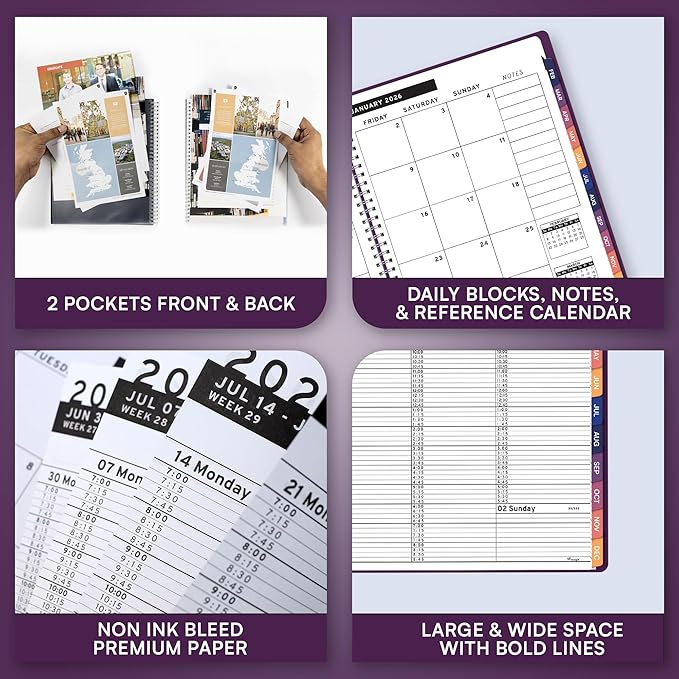 Ensight 2026 Appointment Book & Planner Ensight 8.5 x 11 inches Large Tabbed Daily Hourly Weekly Planner Schedule Book 15 Minute time Slots Business & Personal Planner Jan 2026 Dec 2026 Purple