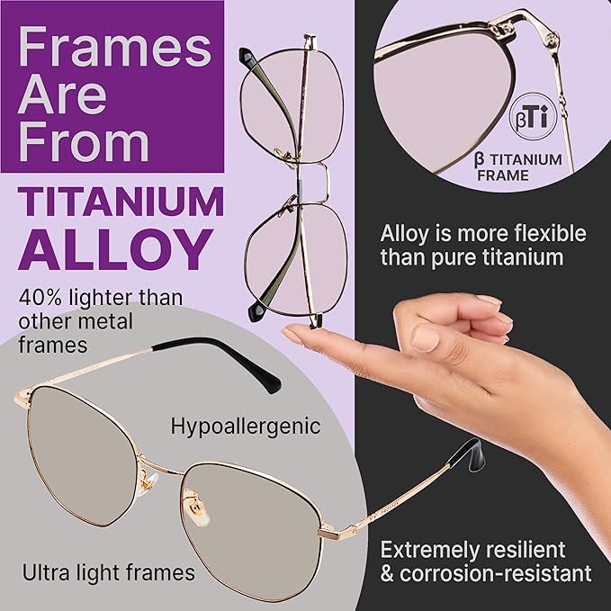 Prospek Blue Light Blocking Glasses for Women Oversized I Lightweight Titanium Frame for Computer with Anti-glare to Reduce Eyestrain I AURA
