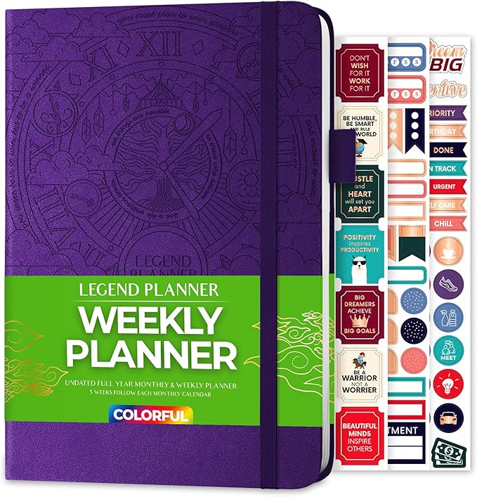 Legend Weekly Colorful Planner 2nd Edition – Undated Life & Work Agenda Journal for Time Management, Goal Setting, Productivity, Tasks & To Do Lists – A5 size, 5.8 ″ x 8.3″, Hardcover – Purple