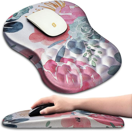Ergonomic Mouse Pad with Wrist Rest Support, Massage Design Mouse pad Relief Carpal Tunnel Pain, Entire Memory Foam Non-Slip Mouse Pad, Computer Mouse Pads for Wireless Mouse Pad, Beautiful Flowers