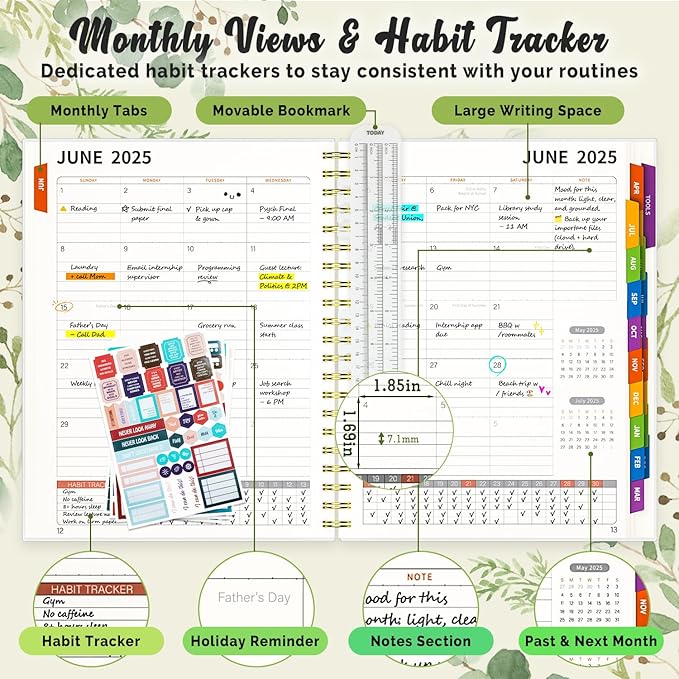 Jun 2025-Dec 2026 Academic Monthly Weekly Daily Planner for School, 19 Months Calendar 25-26 Planning Book with Colorful Tabs, 8.5" x 11" Mid Year College Organizer for Student Teacher (Greenery)