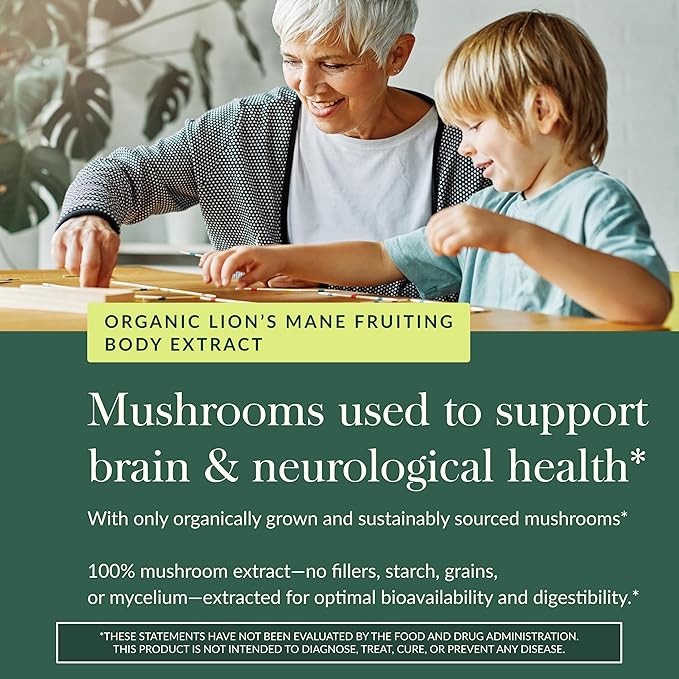 Gaia Herbs Lion’s Mane Mushroom - Brain & Nerve Health Support - 120 Vegan Capsules