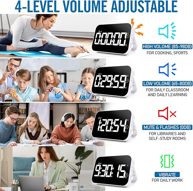 Kitchen Timer （1.5" Number） Large Digital Magnetic Timer, Rechargeabilit, Countdown and Countup, 3 Brightness Display, 3 Volume Levels and Vibration Mode, for Cook, Kids Adults Study Teaching