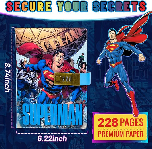 Superhero Diary with Lock for Boys – Comic-Inspired PU Leather Notebook Journal with Lock 228 Pages – Locked Diary Planner Organizer for Boys, Girls, Teens, Fans, School or Gift Use