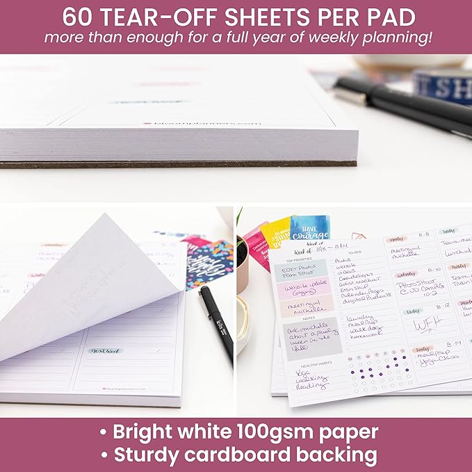 bloom daily planners Horizontal Weekly To Do List Notepad with 60 Undated Sheets - Weekly Desk Planner or Chore Pad with Priorities & Habit Tracker - 8.5” x 11” - Pastel