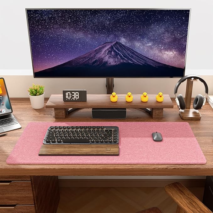 Auhoahsil Felt Desk Mat, Minimalist Large Mouse Pad XL 31.5 x 11.8 in, Desk Matt for Desktop, Keyboard, Laptop, Computer, Office, Work from Home, Gaming, Pink